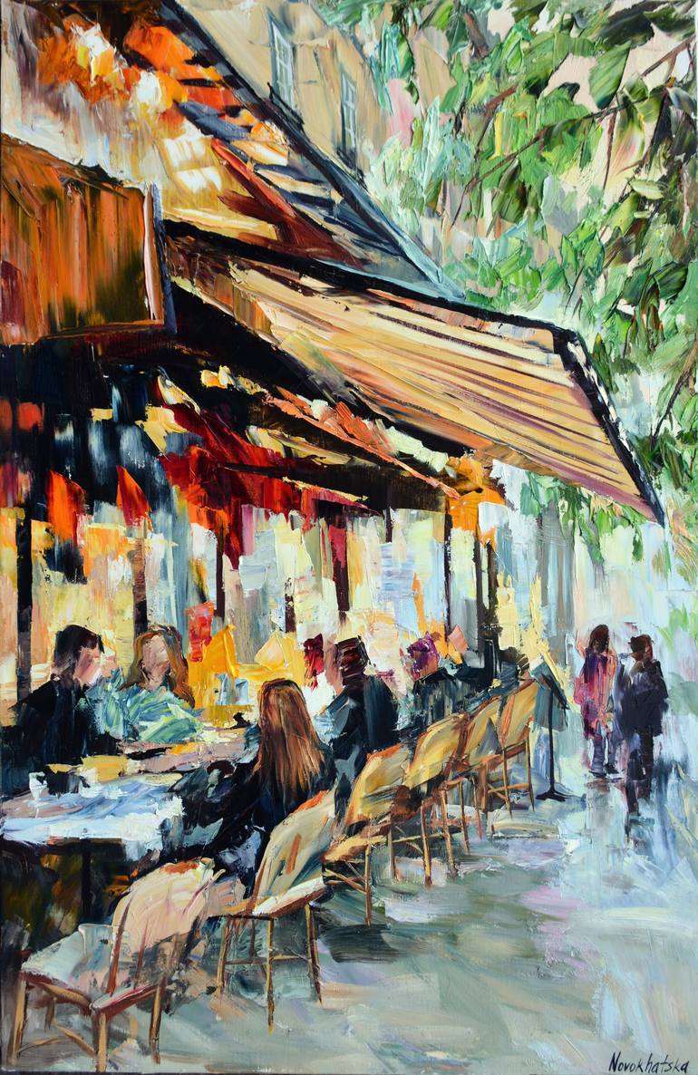 Parisian terrace at the evening Painting by Olga Novokhatska | Saatchi Art