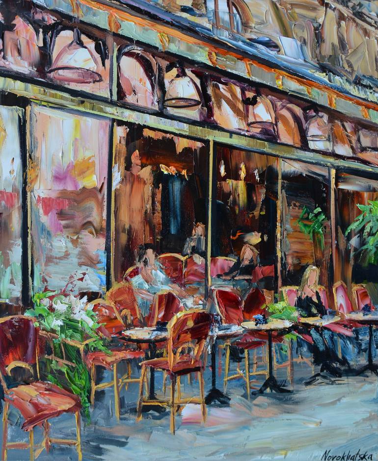 Café With The Red Chairs Painting By Olga Novokhatska 