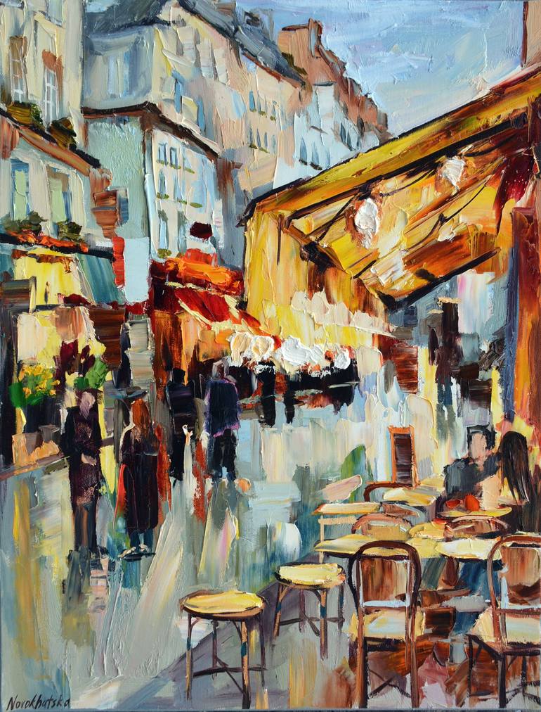 Montorgueil street Painting by Olga Novokhatska | Saatchi Art