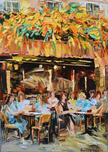 Saatchi Art Artist Olga Novokhatska; Painting, “Café with yellow flowers” #art