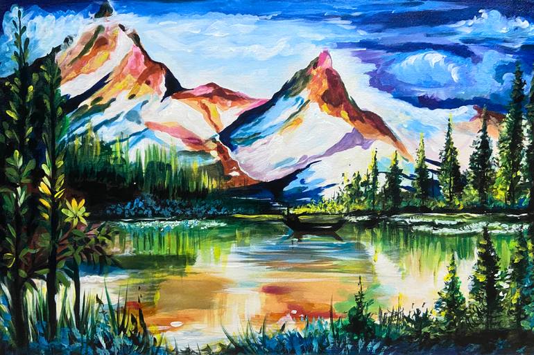 Original Landscape Painting by Indi Trends | Impressionism Art on Canvas | Whispers of the Himalayan Lake
