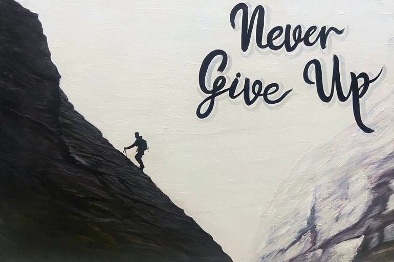 Original Mountain Painting by Indi Trends | Art Deco Art on Canvas | Never Give Up - The Climber's Spirit