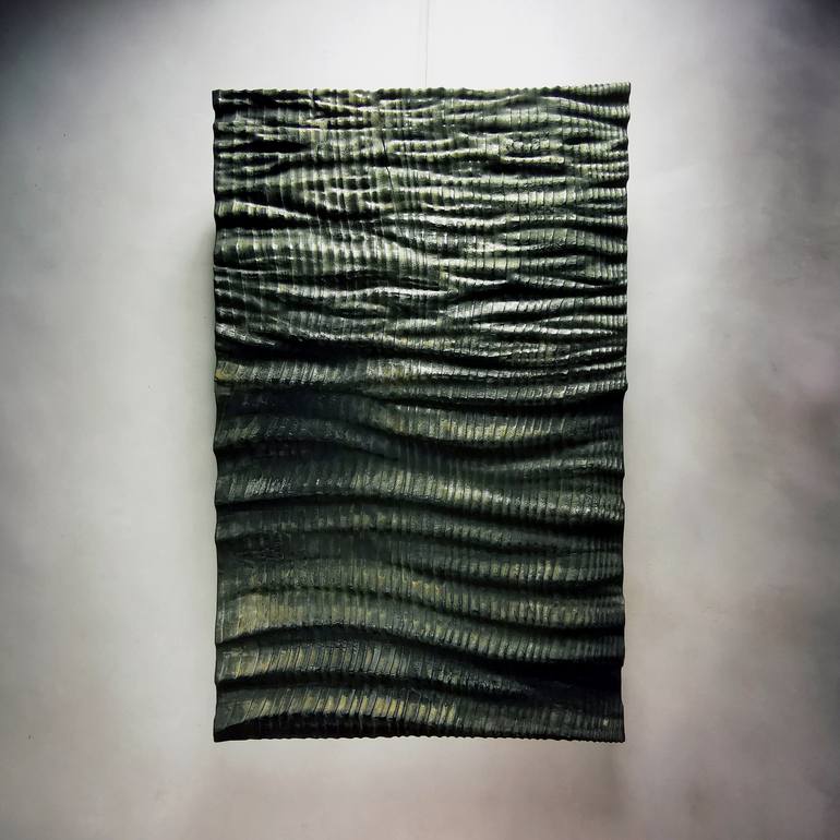 Original Abstract Sculpture by Loic De Maisonneuve | Contemporary Art on Wood | Nuit sur la mer - Night on the sea