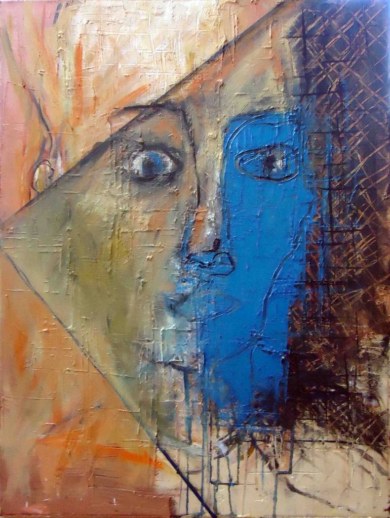 Portrait on Blue Painting by Rebecca Blow | Saatchi Art