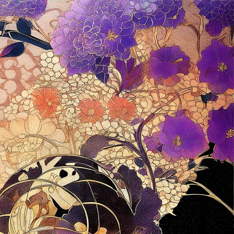 Original Art Nouveau Floral Digital by Masanobu Tsuda