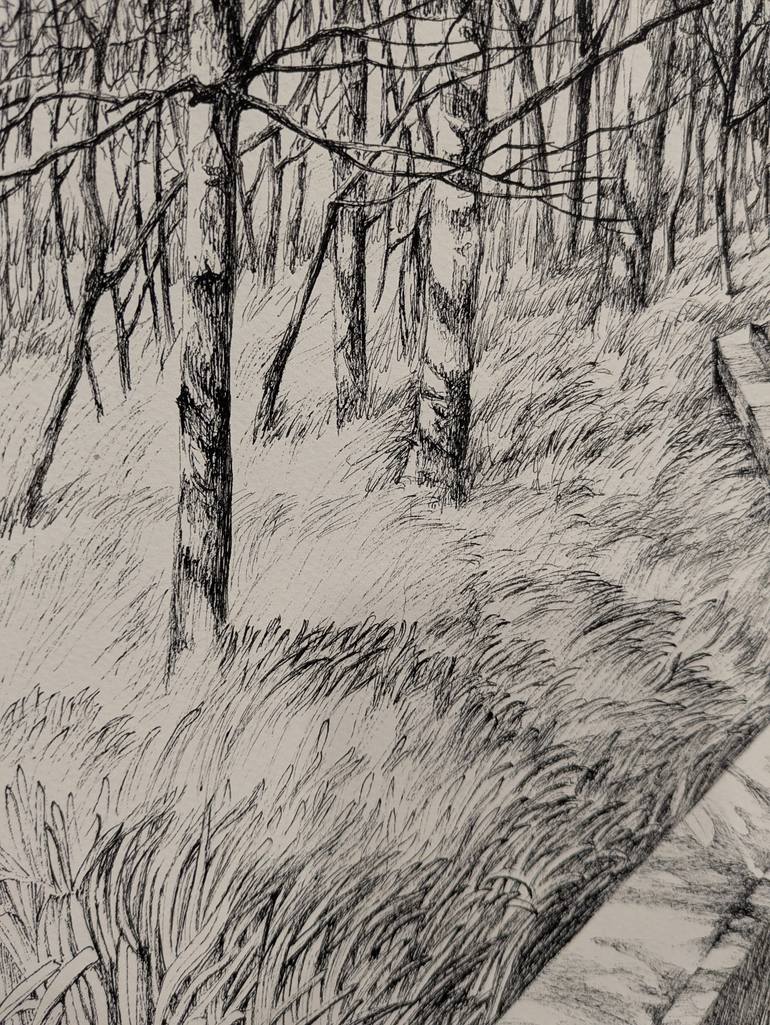 Original Black & White Landscape Drawing by Xiaoyu Cheng