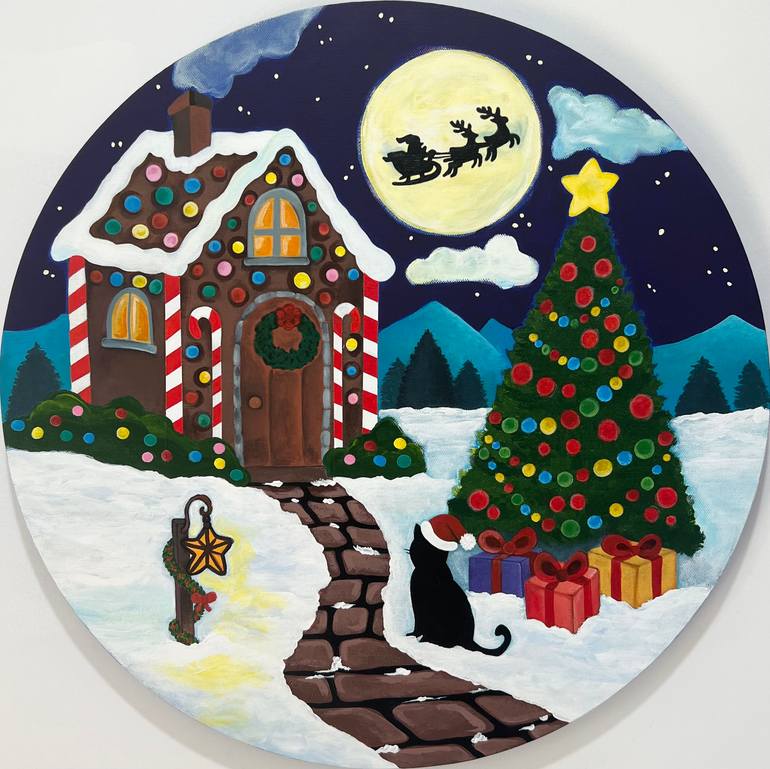Original Christmas Painting by Sahar Khoshniyat | Illustration Art on Canvas | Christmas Eve