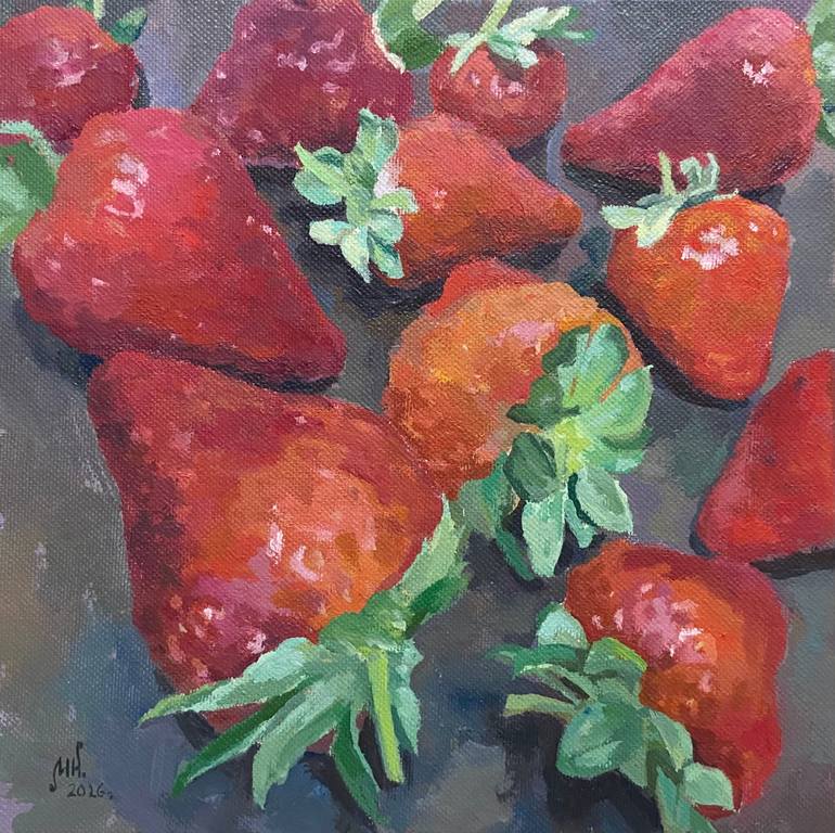 Fresh Strawberries Still Life Painting by Maria Kuznetsova