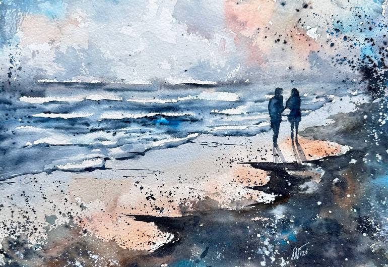 Original Abstract Painting by Mariia Vozniak | Abstract Art on Paper | Shadows of the sunset