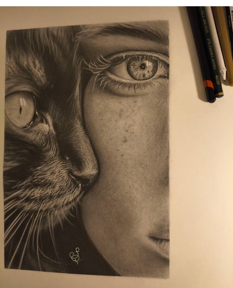 Original Black & White Animal Drawing by Sue Q Portraits