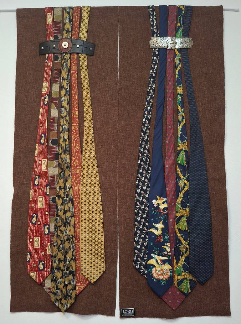 Original Architecture Mixed Media by Elena Rauter | Conceptual Art on Found Objects | Order and Solidarity - Vintage Tie Diptych