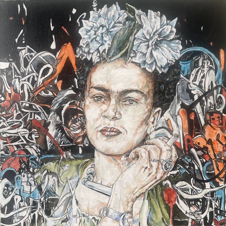 Original Famous Painting by Catherine Eyraud  Figurative Art on Canvas  Street art  Frida