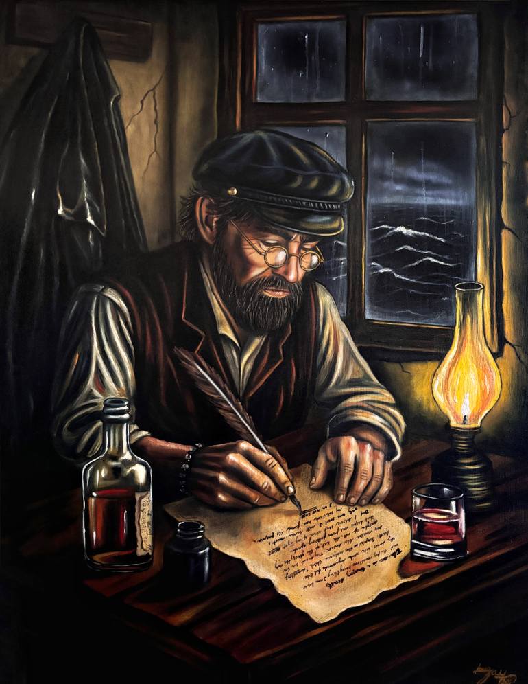 Original Men Painting by Lena Bay | Conceptual Art on Canvas | Guardian of the Light