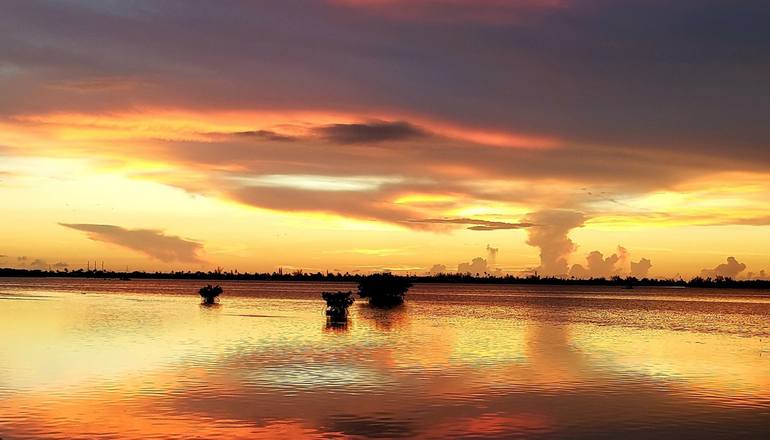 Original Sunset Photography by Rachel James | Contemporary Art on Aluminum | Reflection on the Keys