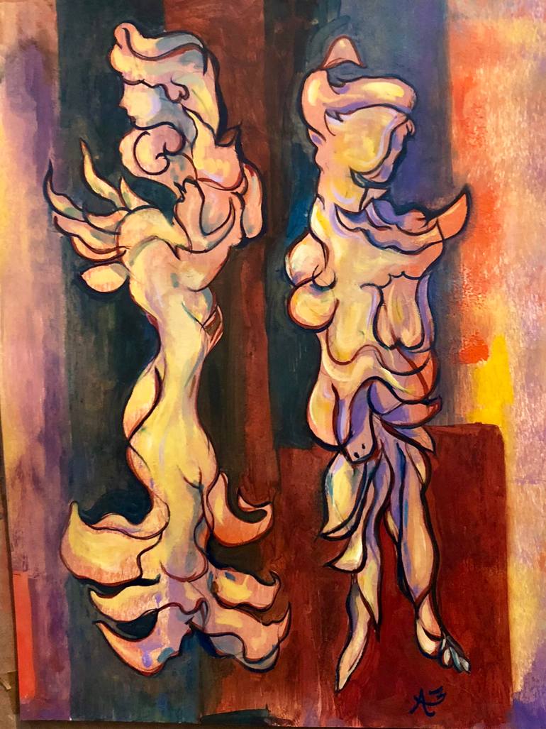 Original Abstract Expressionism Family Painting by Mustafa Abelseed