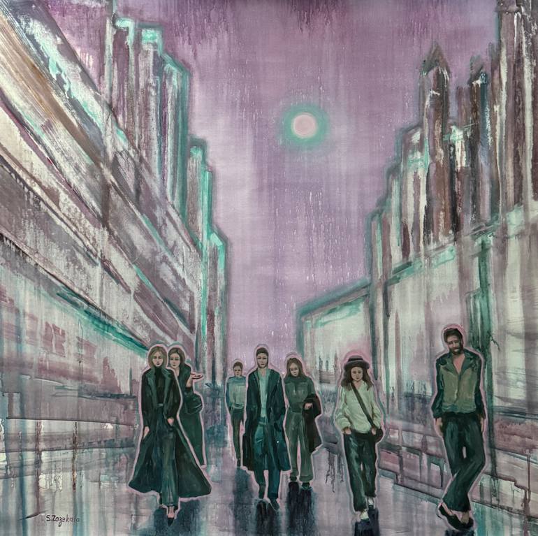 Original Cities Painting by Svitlana Zezekalo | Contemporary Art on Canvas | Night Passers-by, Series "Human in the City"