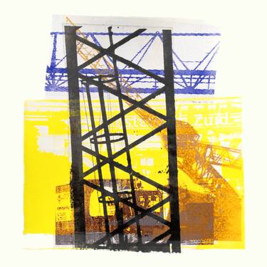 'Building activities with cranes, Amsterdam-Zuid' - unique monotype art print thumb