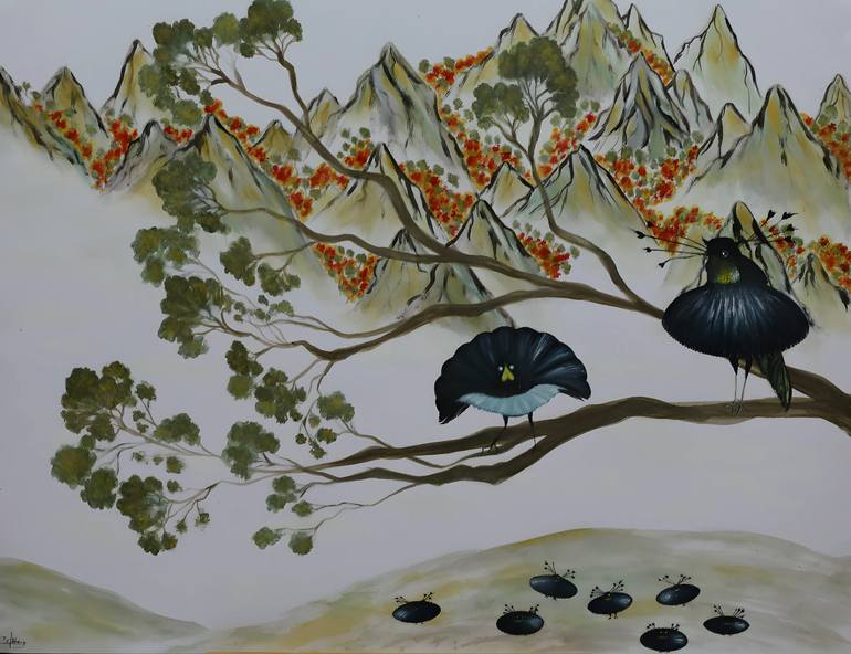 Original Wildlife Painting by Sara Tyt | Expressionism Art on Paper | Birds of Paradise