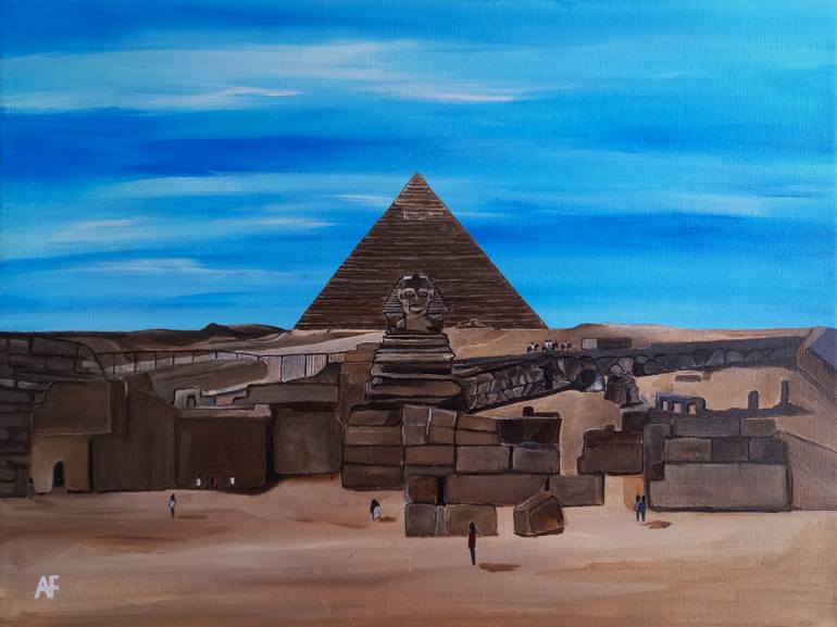 Original Architecture Painting by Alfred Fox | Contemporary Art on Canvas | The Great Sphinx and the Pyramid of Khafre