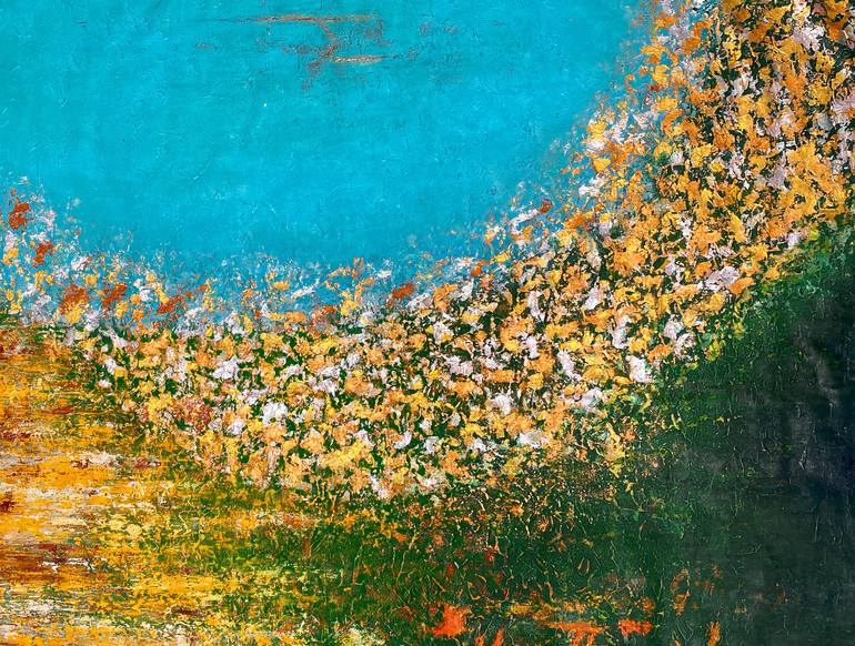 Original Floral Painting by Sahil Gupta | Abstract Art on Canvas | Golden Wildflower Meadow Under Blue Sky