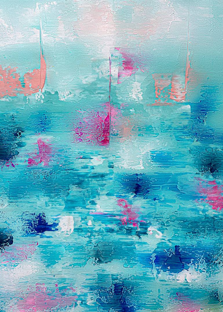 Original Abstract Painting by Sahil Gupta | Abstract Art on Canvas | Soft Teal Abstract with Pink and Blue Layers
