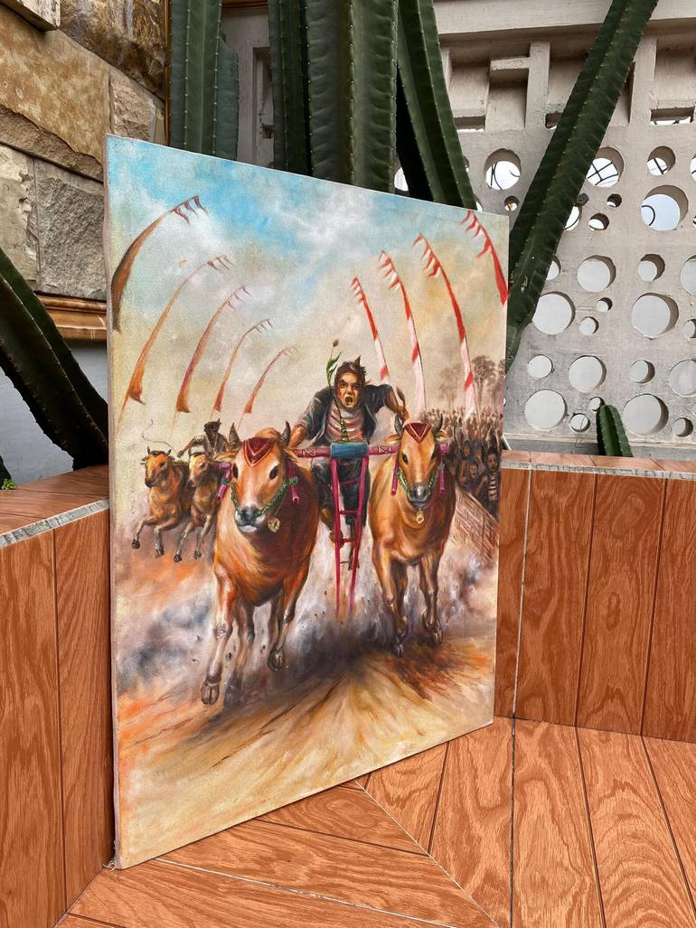 Original Romanticism Rural Life Painting by Java Indo Art And Paintings