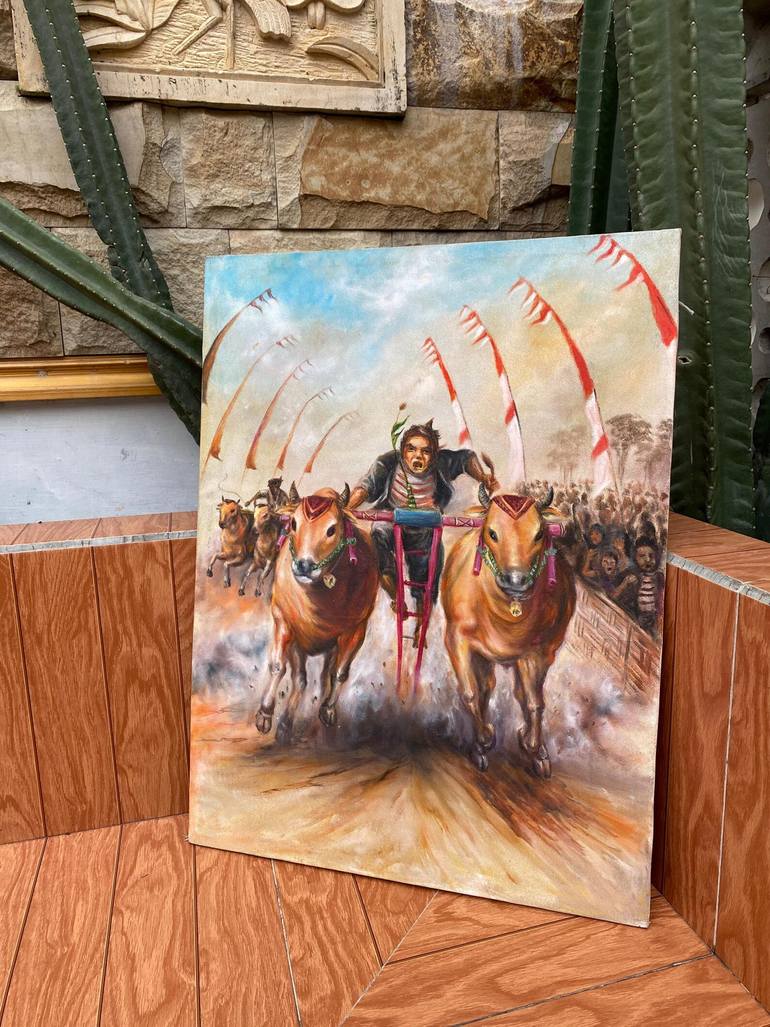 Original Romanticism Rural Life Painting by Java Indo Art And Paintings