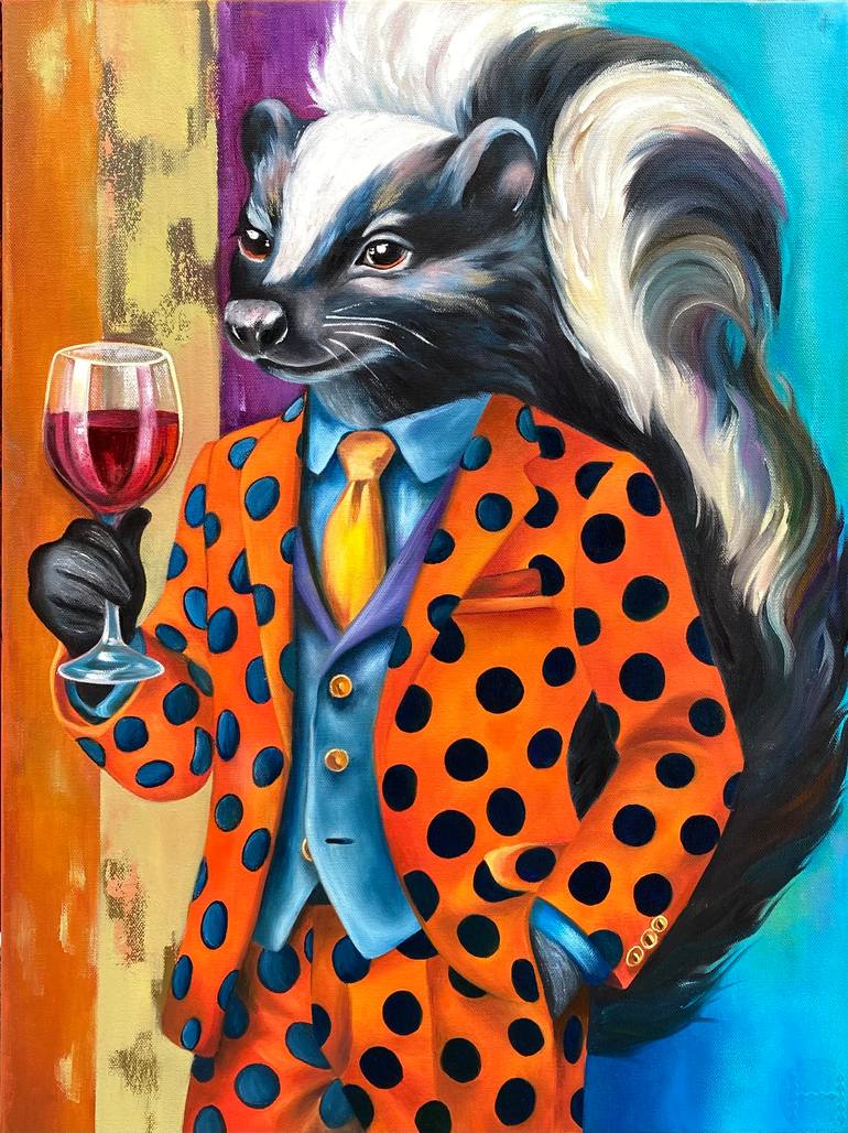 Original Animal Painting by Olha Hrytsai | Surrealism Art on Canvas | A glass of Saint-Emilion