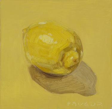 modern still life of yellow lemons on yellow thumb