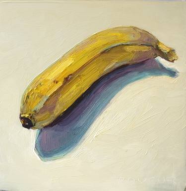 modern still life of a banana on white background thumb