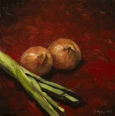 modern still life of leek and onions for food lovers thumb