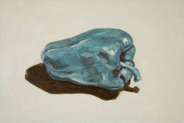 modern surrealist still life of a blue pepper thumb