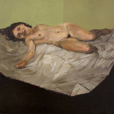 modern nude of a woman on green white and red thumb
