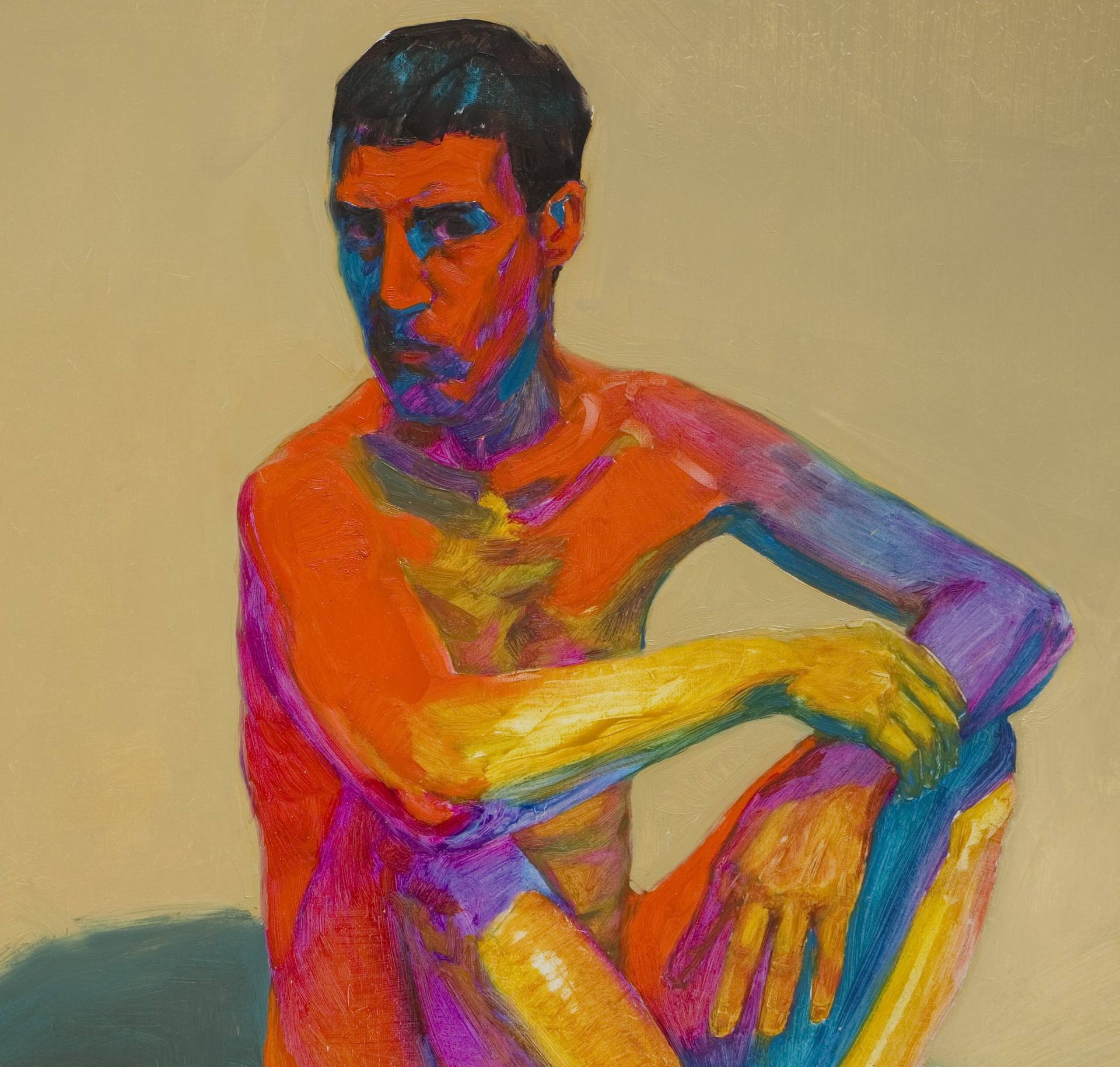 modern nude of a man with pop colors red yellow blue violet Painting by olivier  payeur