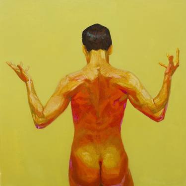 modern nude of a man with green red and yellow pop art colors thumb