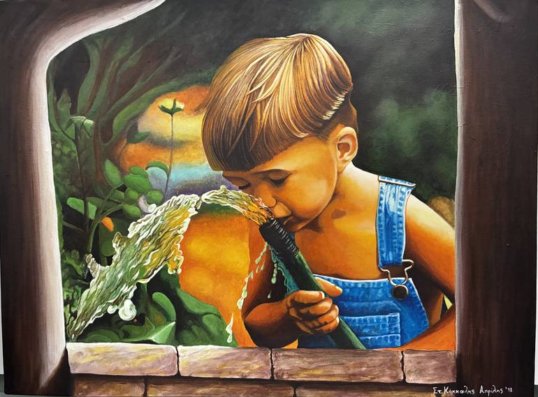 Original Children Painting by Stamatis Kokkalis | Symbolism Art on Canvas | A Taste Of Innocence