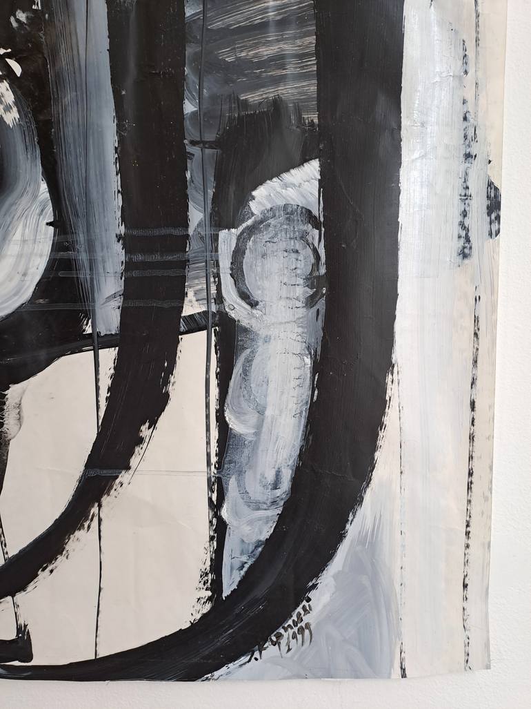 Original Black & White Abstract Painting by Sofia Kapnissi