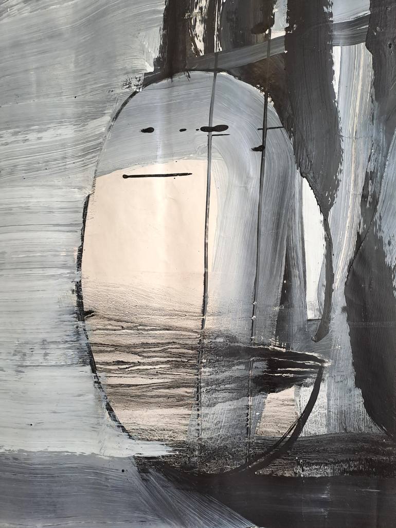 Original Black & White Abstract Painting by Sofia Kapnissi