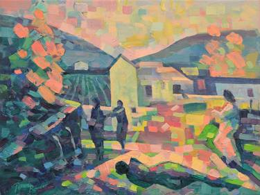 Original Cubism Rural life Paintings by Perez Romero Emilio