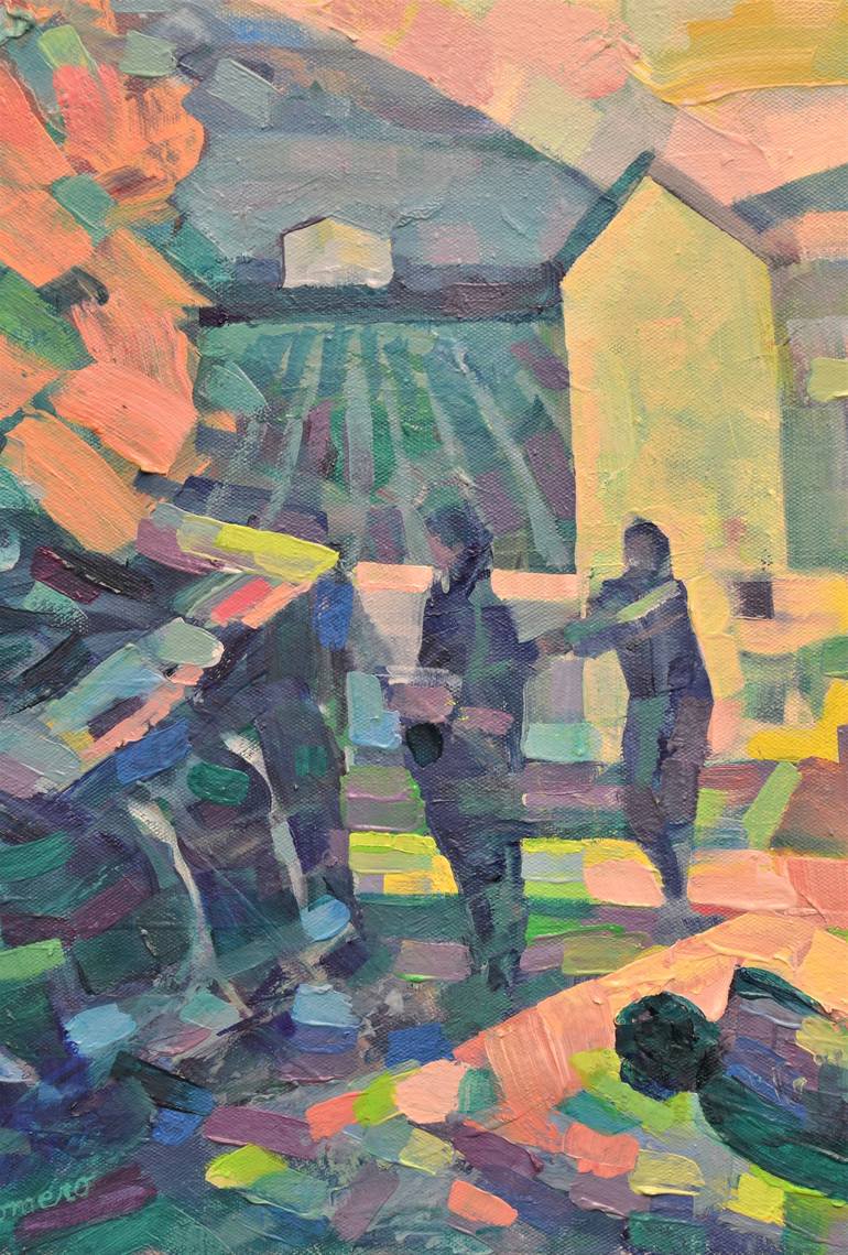 Original Cubism Rural life Painting by Perez Romero Emilio