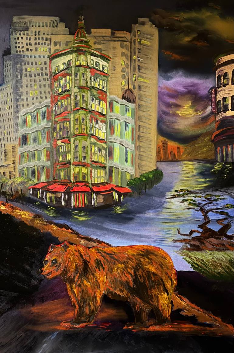 Original Architecture Painting by Inna Lager | Contemporary Art on Canvas | San Francisco past and present. San Andreas divide