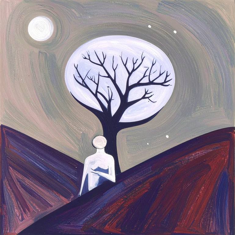 Original Landscape Painting by Mariia Monogarova | Surrealism Art on Paper | Witness of the Quiet Night