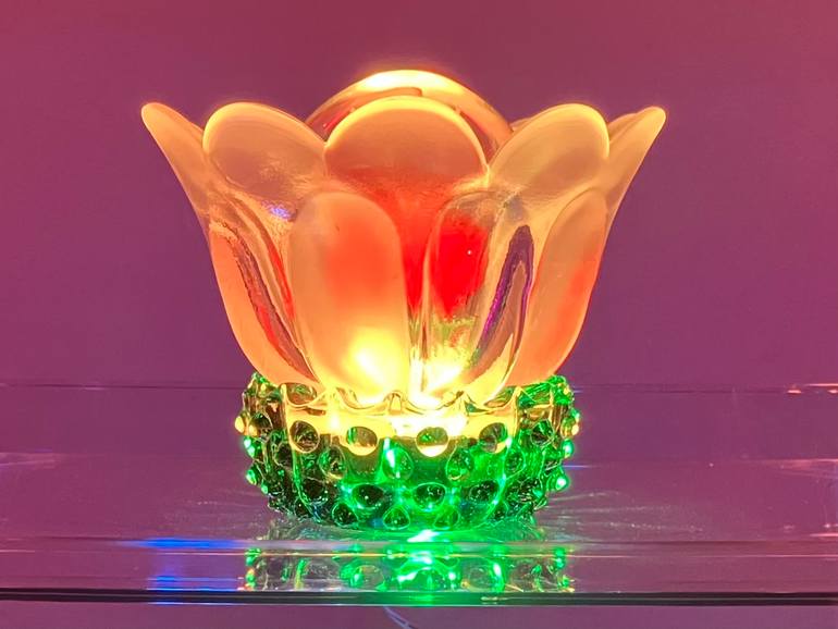 Original Floral Sculpture by Andrew Trezek | Antique Art on Found Objects | Illuminated Vintage Glass Flower