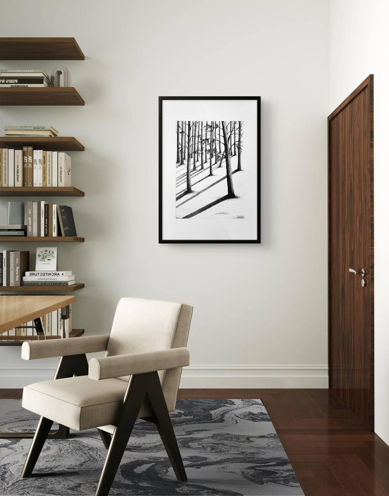 Original Black & White Nature Drawing by Justyna Grunwald