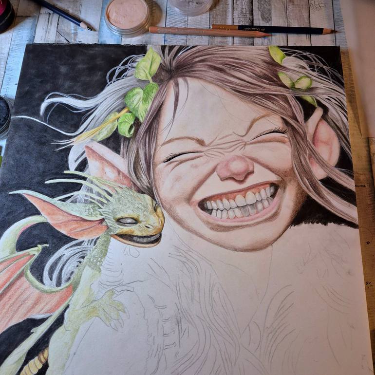 Original Portraiture Fantasy Drawing by Silke Schuler