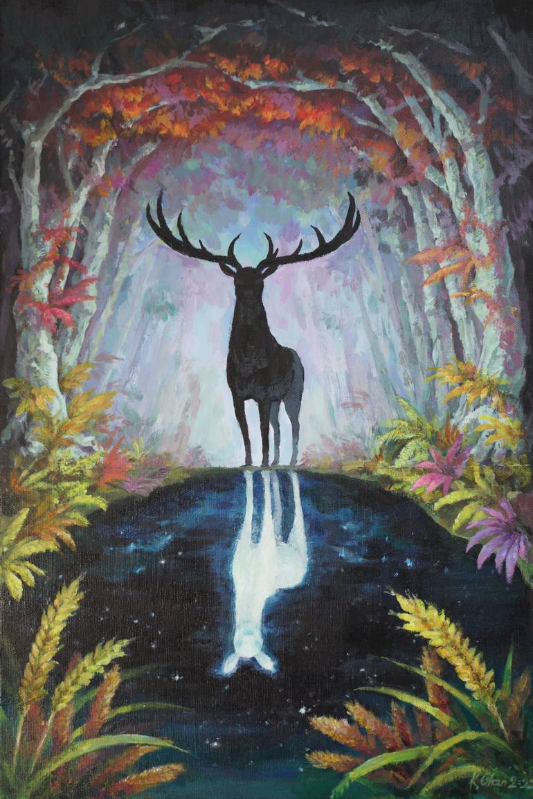 Original Fantasy Painting by Kims Art  Illustration Art on Canvas  Reflection