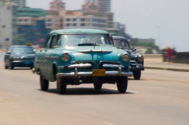 Cyan vintage car, Havana, Cuba. thumb