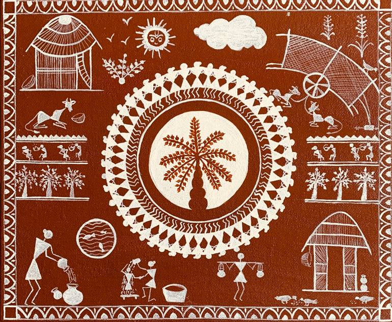 Original Abstract Painting by Nidhi Panchal | Abstract Art on Canvas | The Pulse of the Village: A Celebration of Tribal Life