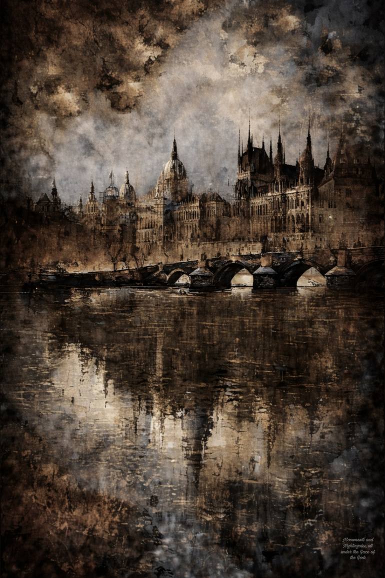 Original Cities Printmaking by Vakim Pirdon | Art Nouveau Art on Aluminum | "Monuments and Nightingales, all under the Gaze of the Gods"
