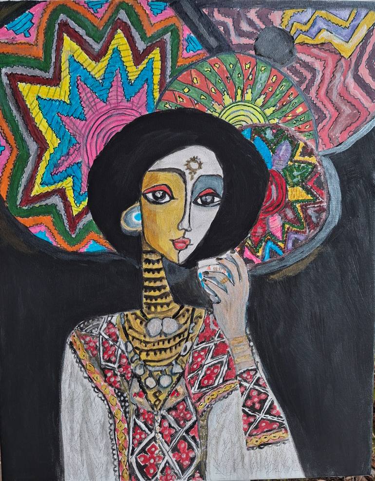 Original Folk People Painting by Maza Terefe